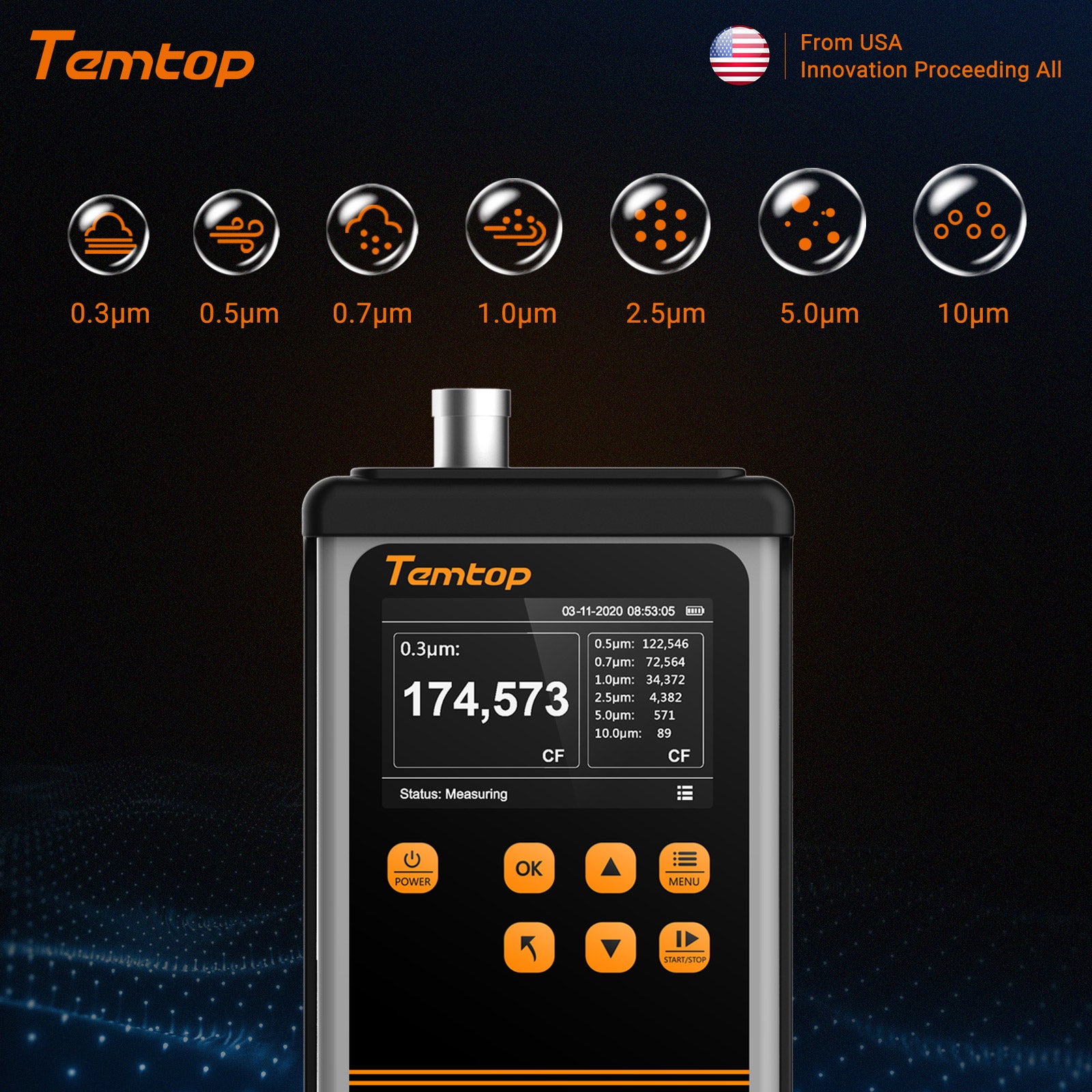 Temtop PMD 331 Aerosol Monitor Handheld Particle Counter, Dust Monitor, Seven Channels