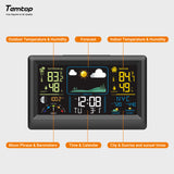 Temtop W100 Weather Station Multifunctional Weather Station with Indoor/Outdoor Temperature, Humidity, Atmospheric Pressure, Weather Forecast, Moon Phase, and Alarm Features