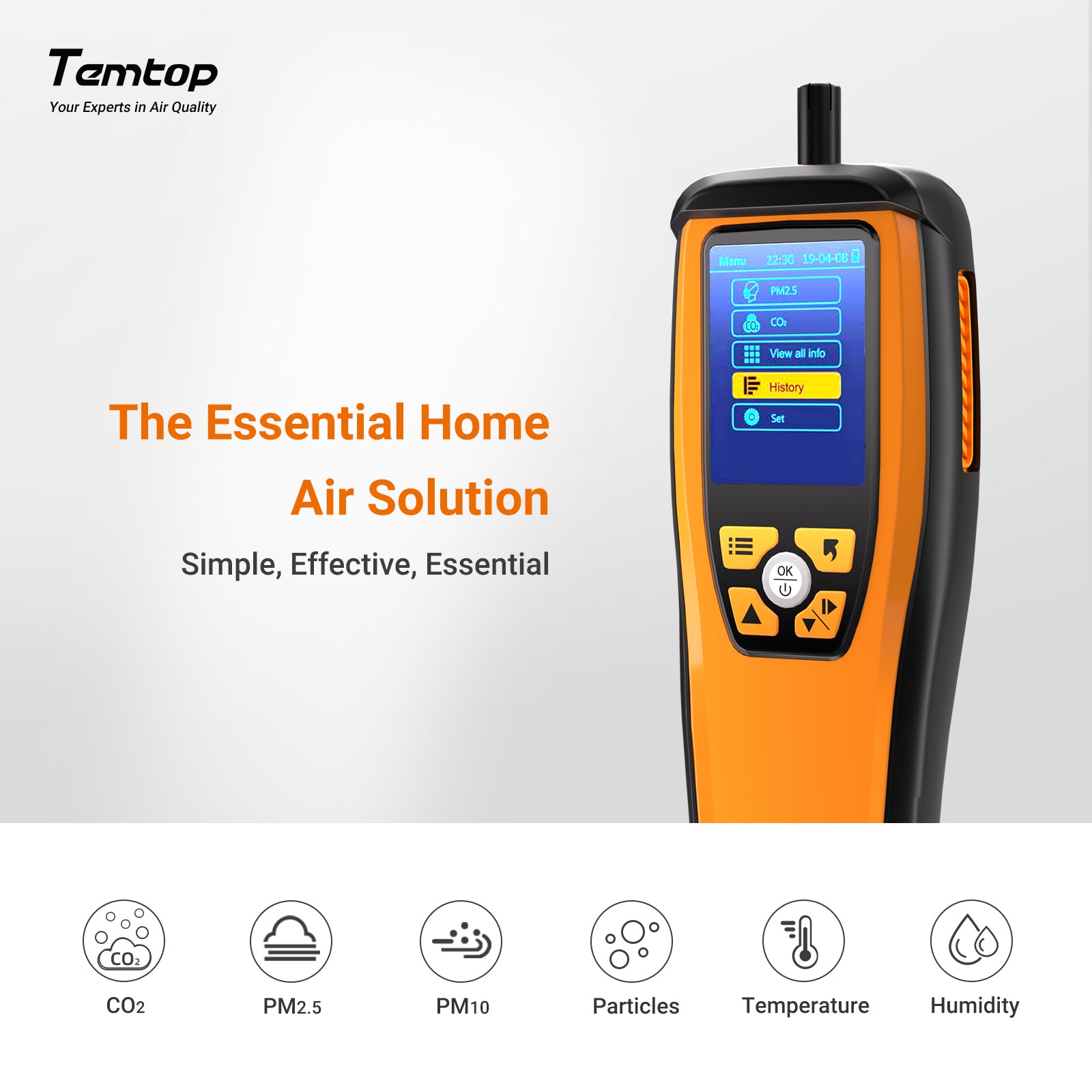 Temtop M2000C 2nd CO2 Air Quality Monitor for CO2 PM2.5 PM10 Particles, Temperature & Humidity Display, Data Export