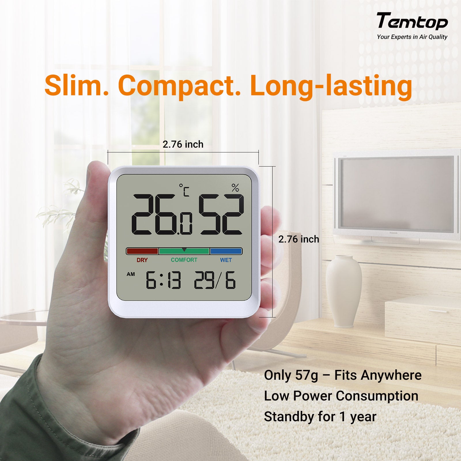 Temtop T1-SE Indoor Thermometer Hygrometer – Digital Room Temperature and Humidity Monitor with Comfort Indicator, ℃/℉ Switch, for Home, Office, Nursery