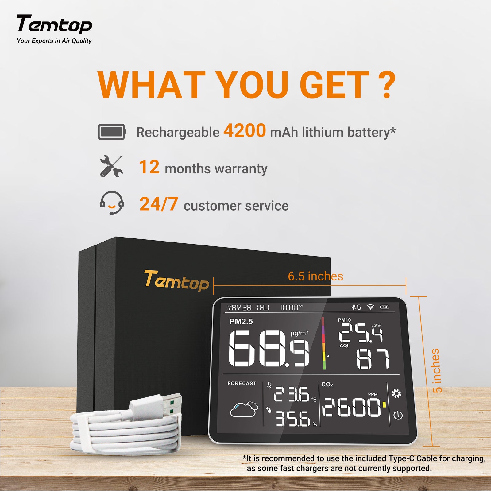 Temtop M100 Air Quality Monitor WiFi Smart Air Station PM2.5 PM10 CO2 Meter Temperature Humidity Detector for Home