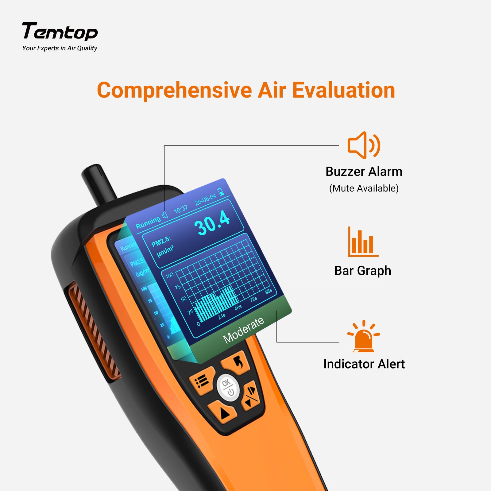 Temtop M2000 2nd CO2 Air Quality Monitor for PM2.5 PM10 Particles CO2 HCHO, Temperature & Humidity Display, Data Export