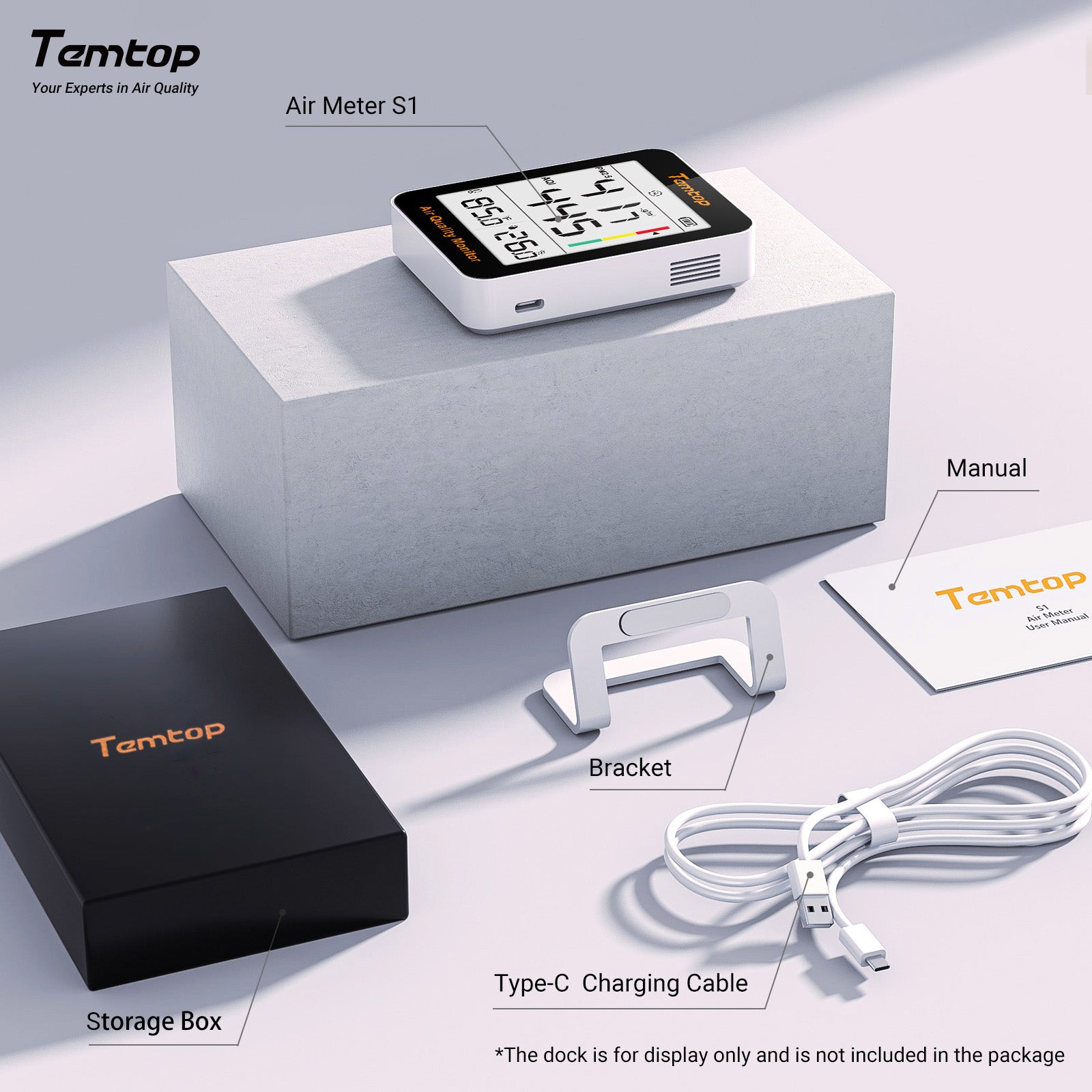 Temtop S1-up Indoor Air Quality Meter Temperature & Humidity AQI PM2.5 Monitor with Accurate Sensor