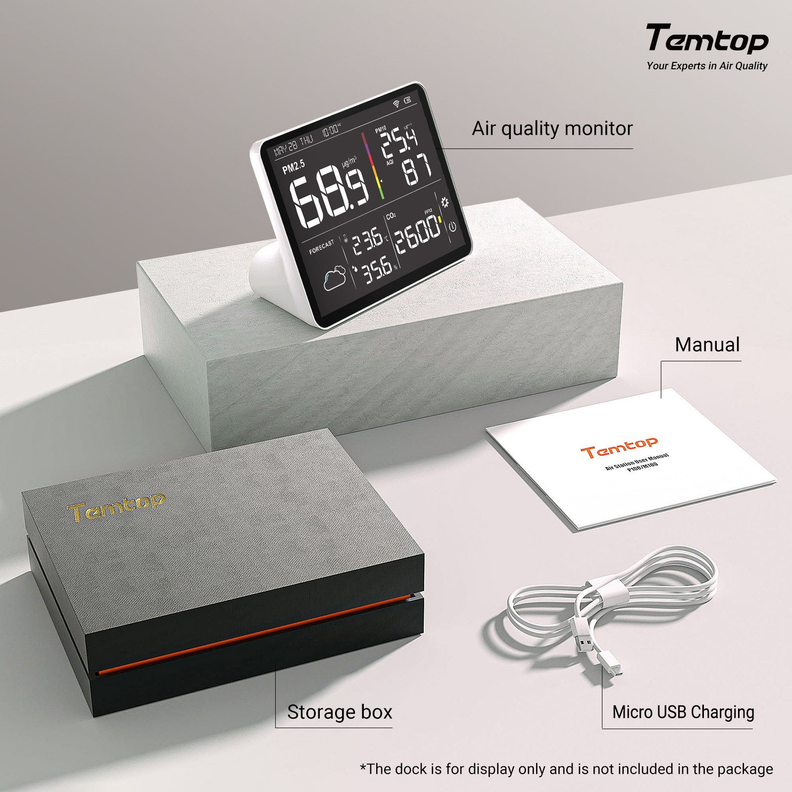 Temtop M100 Air Quality Monitor WiFi Smart Air Station PM2.5 PM10 CO2 Meter Temperature Humidity Detector for Home
