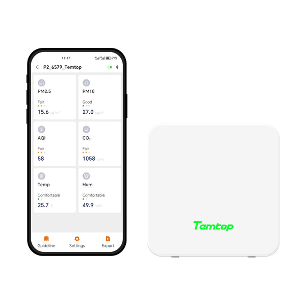 テムトップP2空気品質モニターPM2.5 PM10CO₂温度と湿度検出器 – Temtop