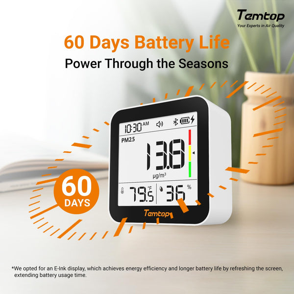 Temtop Home stijl P1000 Luchtkwaliteitsbewaking voor PM2.5 PM10 CO2 Temperatuurvochtigheid Indoir Detector Grote LCD Display Built-in Rechargeable Battery