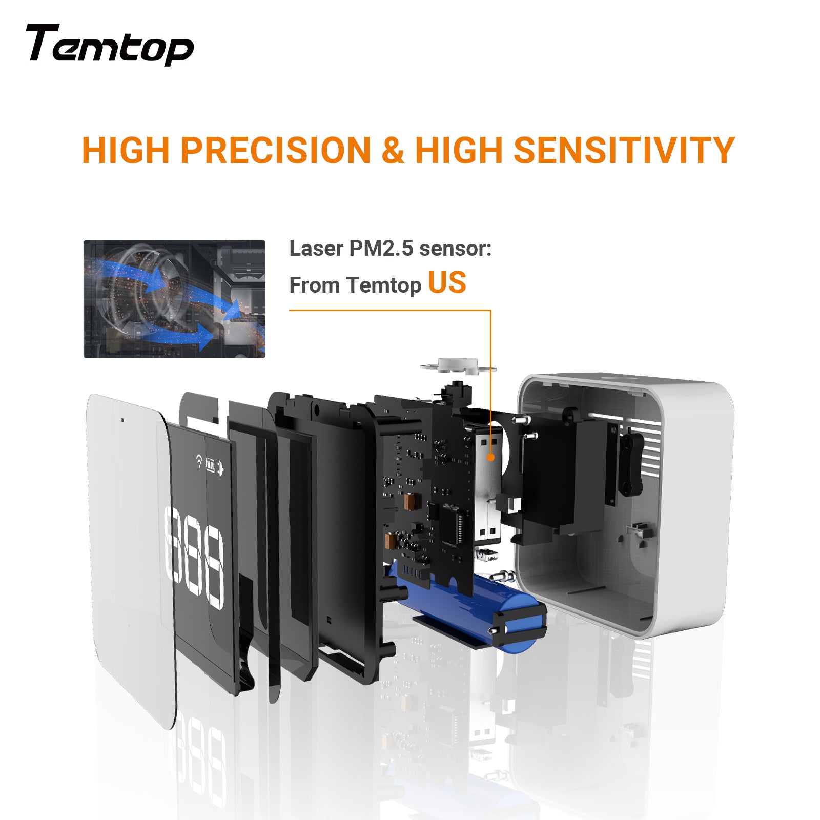 Temtop P10 Air Quality Monitor for PM2.5 AQI Real Time Display, Rechargeable Battery