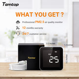 Temtop P10 Air Quality Monitor for PM2.5 AQI Real Time Display, Rechargeable Battery