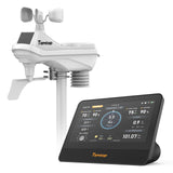 Temtop W100 Station météo WiFi avec moniteur de qualité de l'air, 7" Station météo tactile intérieure/extérieure, moniteur PM2.5/PM10/CO2/TVOC, pluviomètre, anémomètre &  Direction, UV, prévisions de l'IQA
