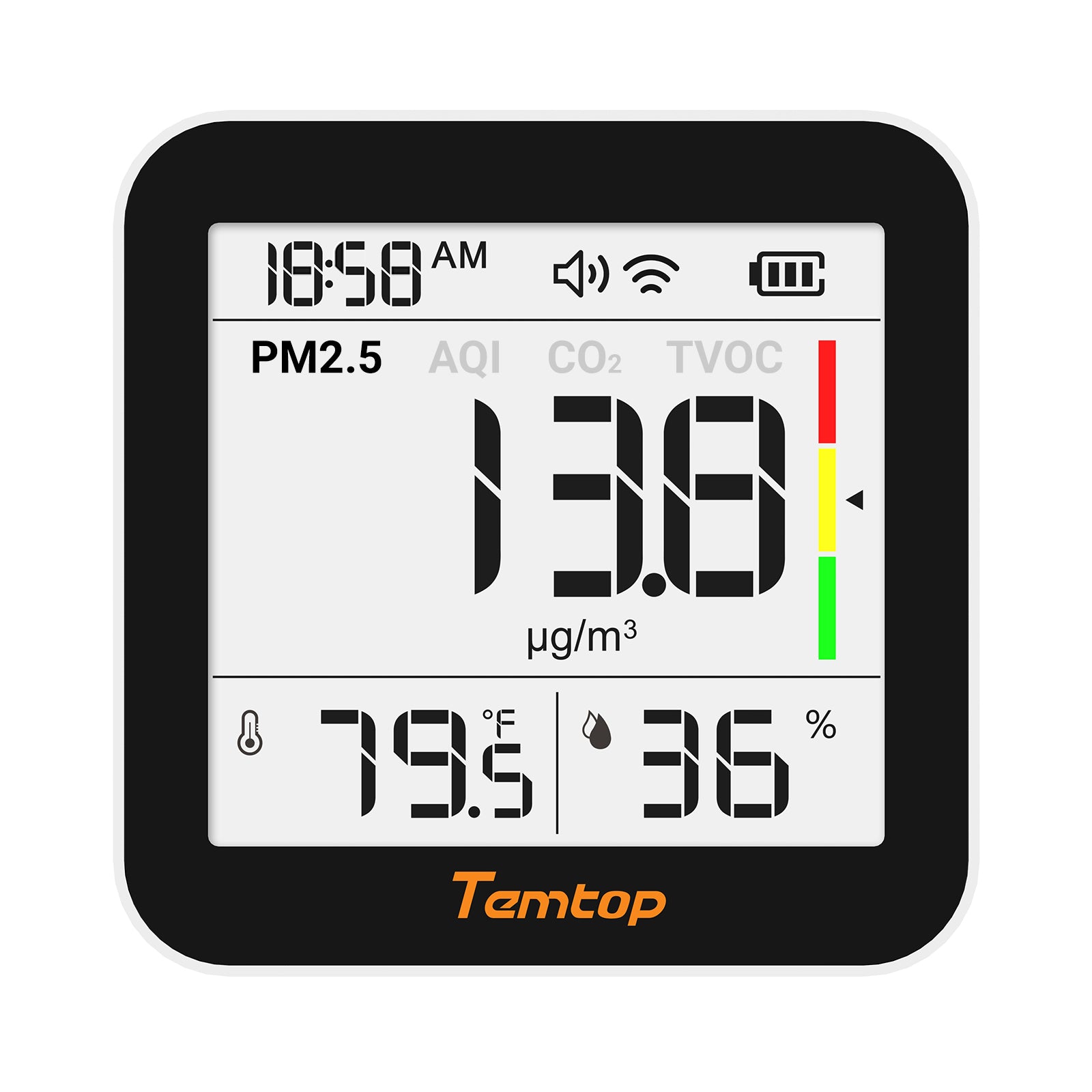 Temtop M10+ WIFI Air Quality Monitor, Rechargeable CO2 Detector with PM2.5 TVOC AQI Temperature and Humidity, 6-in-1 Indoor Pollution Meter with App Control, Data Export, E-ink Screen for Home Office