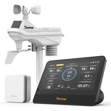 Temtop W100 Station météo WiFi avec moniteur de qualité de l'air, 7" Station météo tactile intérieure/extérieure, moniteur PM2.5/PM10/CO2/TVOC, pluviomètre, anémomètre &  Direction, UV, prévisions de l'IQA