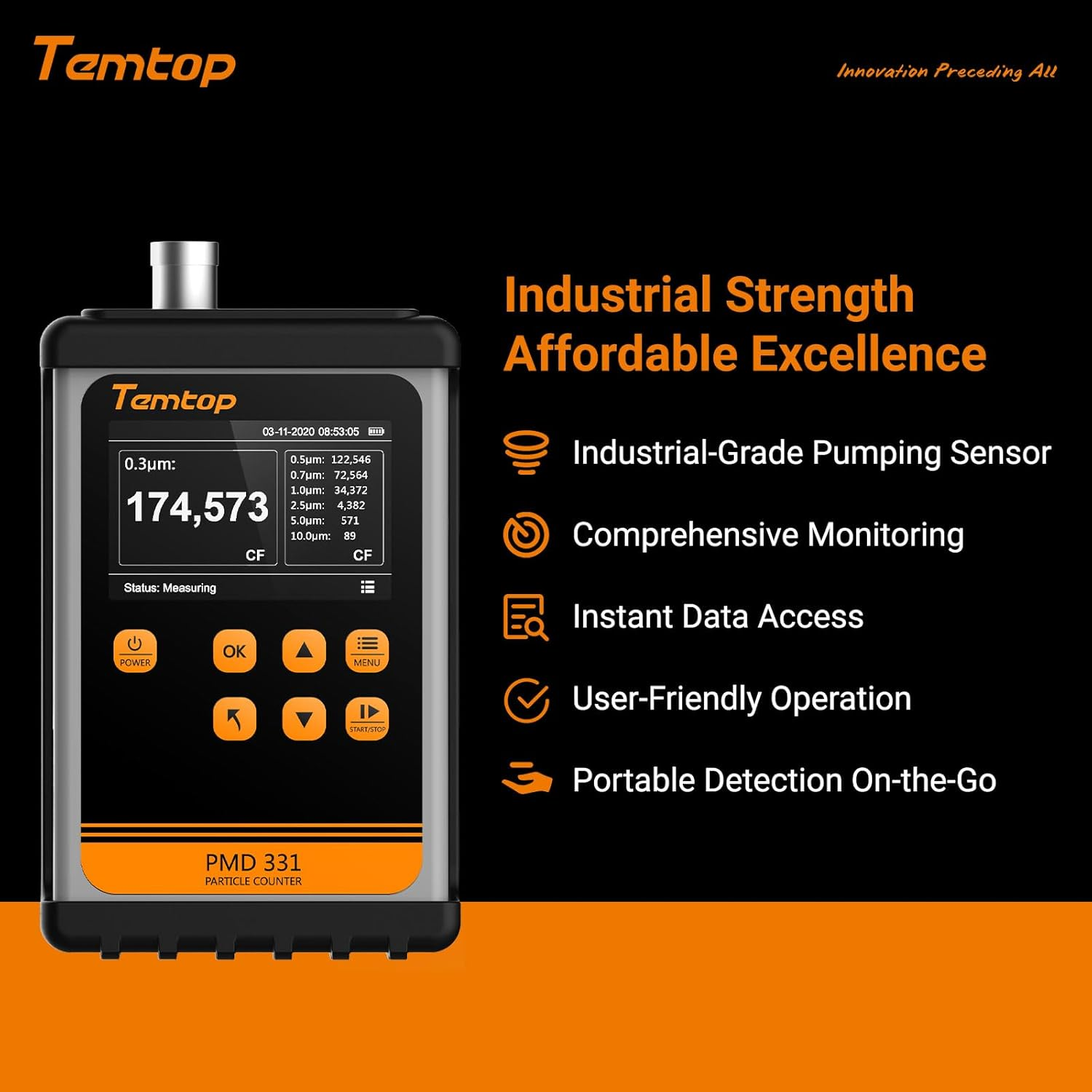 Temtop PMD 331 Aerosol Monitor Handheld Particle Counter, Dust Monitor, Seven Channels
