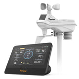 Temtop W100 Station météo WiFi avec moniteur de qualité de l'air, 7" Station météo tactile intérieure/extérieure, moniteur PM2.5/PM10/CO2/TVOC, pluviomètre, anémomètre &  Direction, UV, prévisions de l'IQA