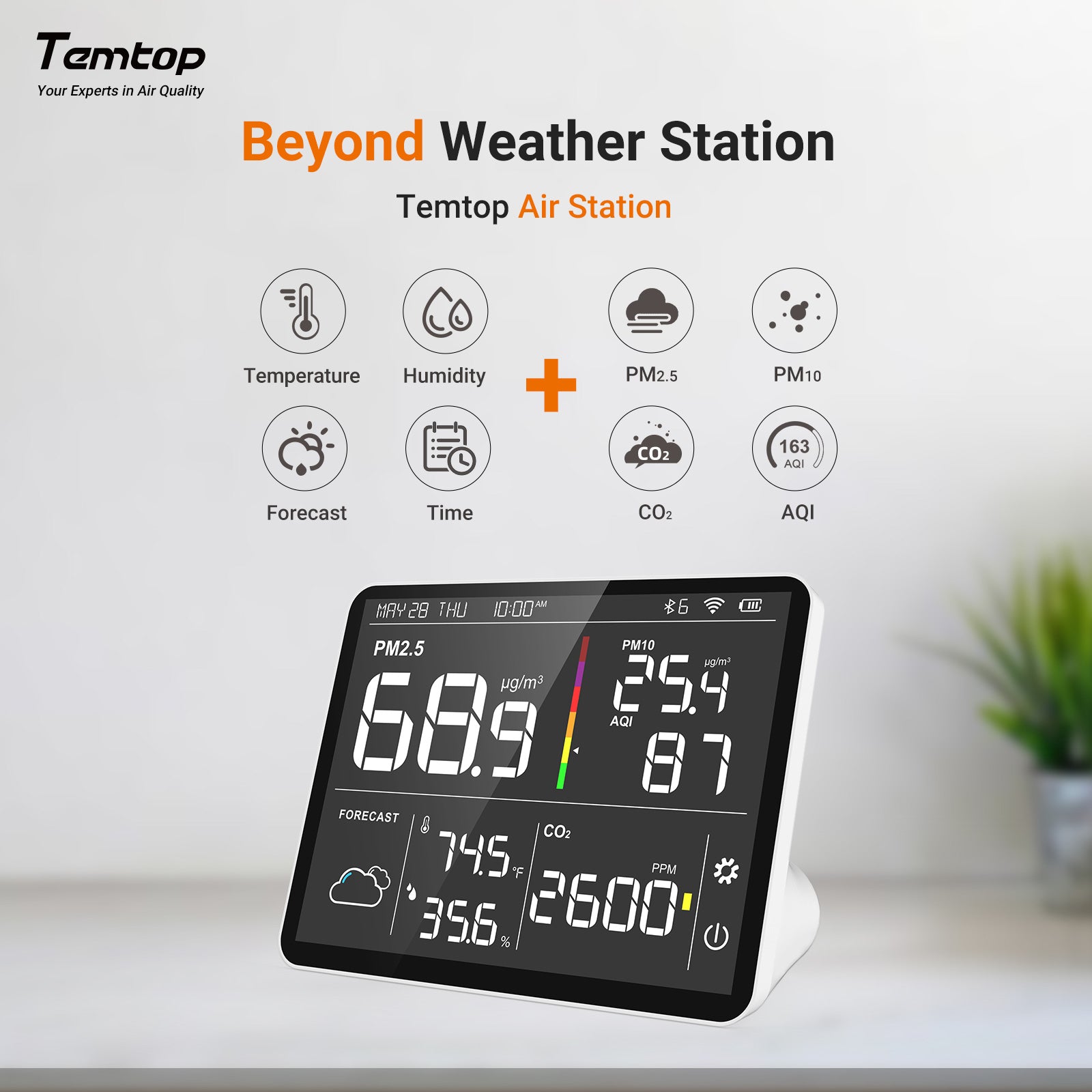 Temtop M100 Air Quality Monitor WiFi Smart Air Station PM2.5 PM10 CO2 Meter Temperature Humidity Detector for Home