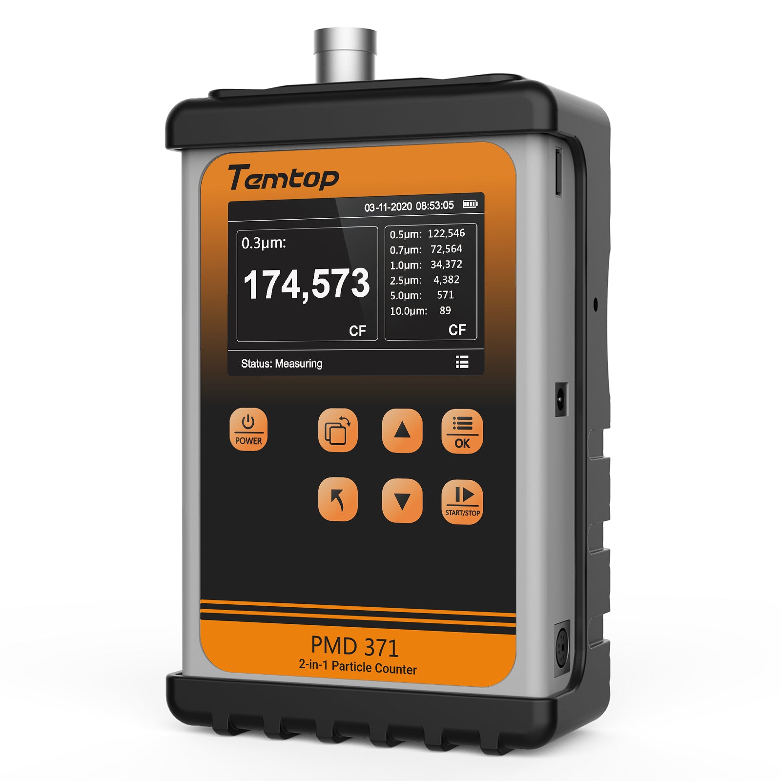 Temtop PMD371 Professional Particle Counter, Handheld Aerosol Dust Monitor with 7 Channels (0.3-10μm), PM2.5/PM10/TSP, Ideal for Cleanrooms, Construction Sites & Industrial Air Quality Monitoring