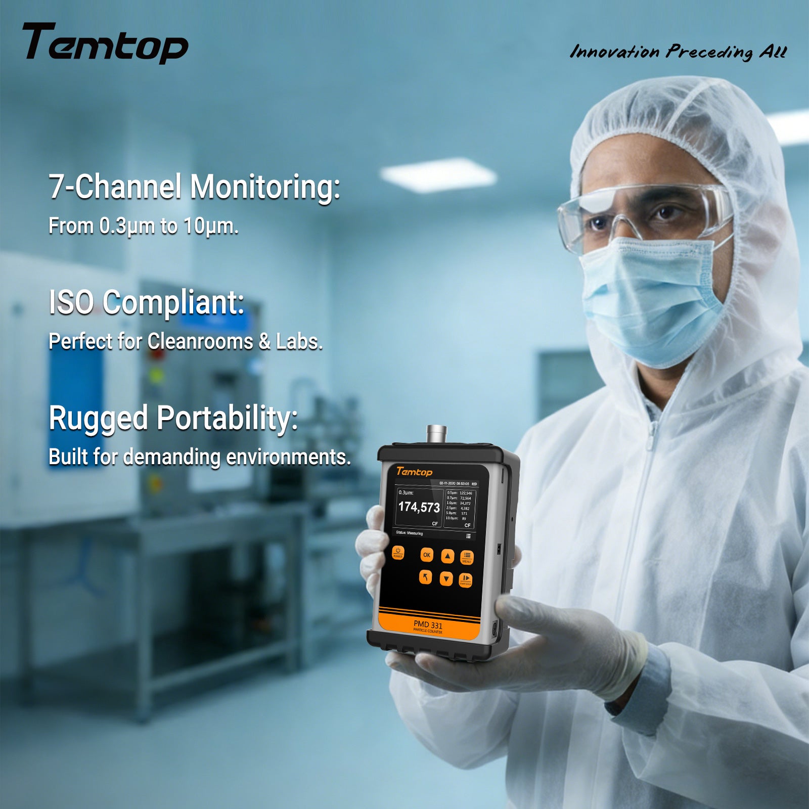 Temtop PMD 331 Aerosol Monitor Handheld Particle Counter, Dust Monitor, Seven Channels