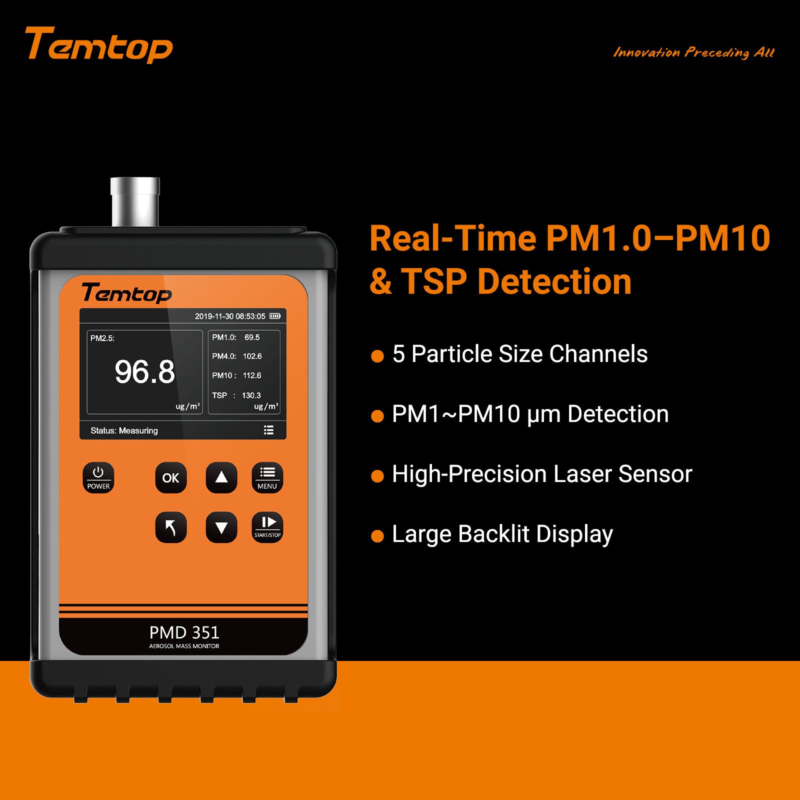 Temtop PMD 351 Aerosol Monitor Handheld Particle Counter, PM1.0, PM2.5, PM4.0, PM10,TSP Monitor