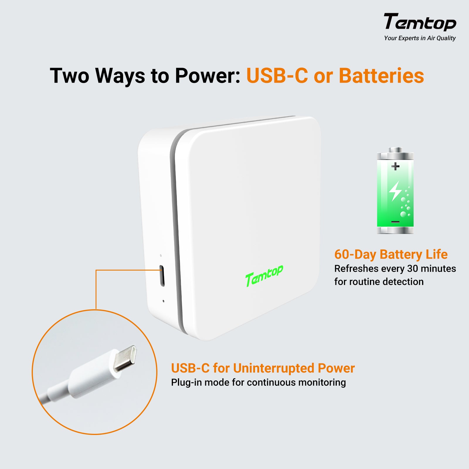 Temtop P2 Air Quality Monitor, PM2.5, PM10, CO₂, Temp & Humidity Detector for Home/Office | Accurate PM2.5, CO₂, AQI Readings Bluetooth App