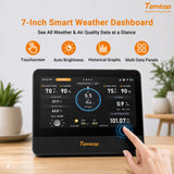 Temtop W100 Station météo WiFi avec moniteur de qualité de l'air, 7" Station météo tactile intérieure/extérieure, moniteur PM2.5/PM10/CO2/TVOC, pluviomètre, anémomètre &  Direction, UV, prévisions de l'IQA