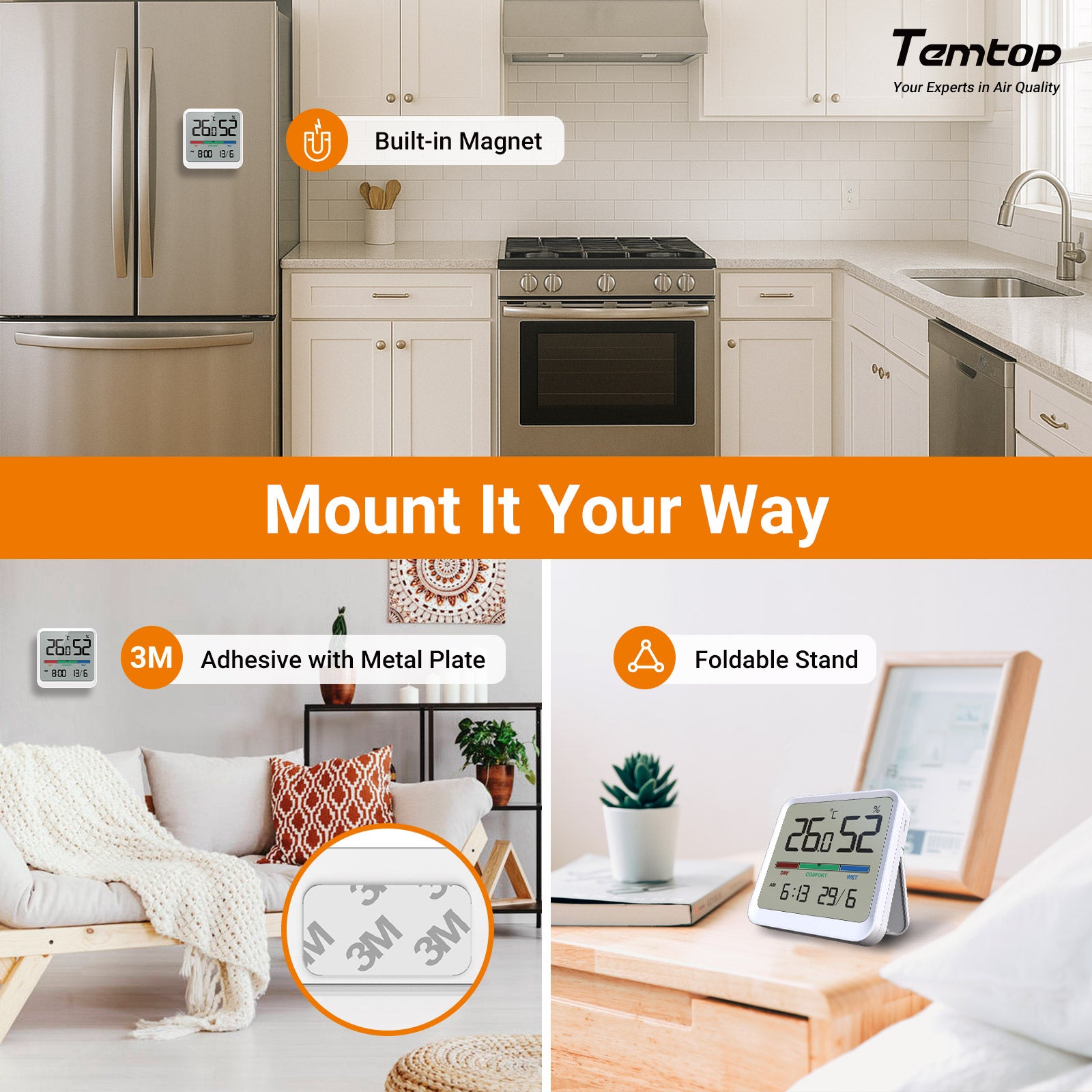 Igrometro TEMtop T1-SE Termometro interno-Monitoraggio digitale a temperatura ambiente e umidità con indicatore di comfort, ℃/℉ interruttore, per casa, ufficio, vivaio
