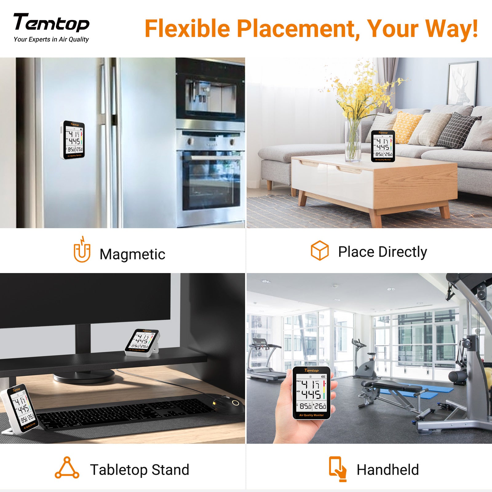 Temtop S1-up Indoor Air Quality Meter Temperature & Humidity AQI PM2.5 Monitor with Accurate Sensor