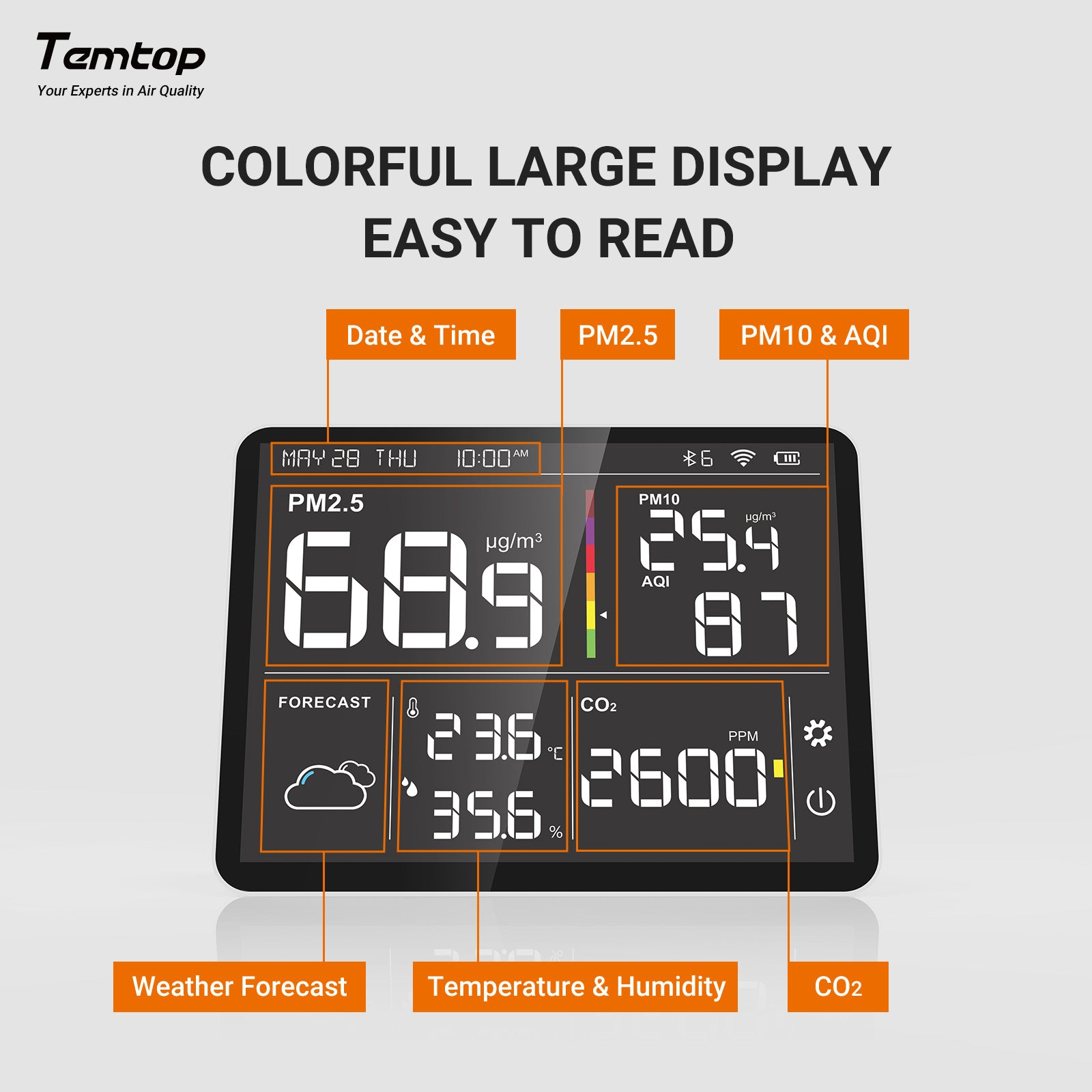 Temtop M100 Air Quality Monitor WiFi Smart Air Station PM2.5 PM10 CO2 Meter Temperature Humidity Detector for Home