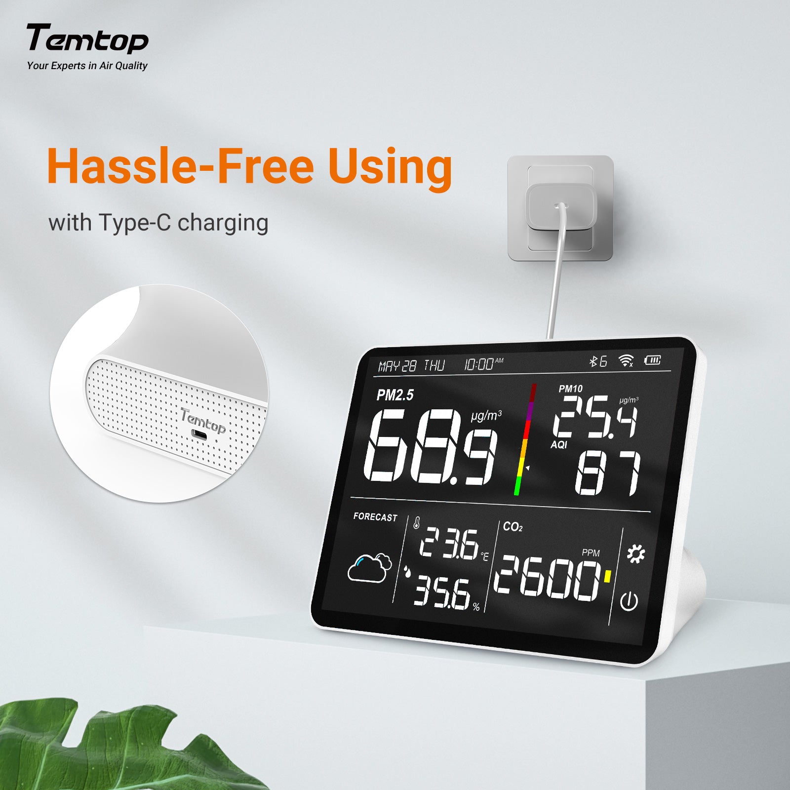 Temtop M100 Air Quality Monitor WiFi Smart Air Station PM2.5 PM10 CO2 Meter Temperature Humidity Detector for Home
