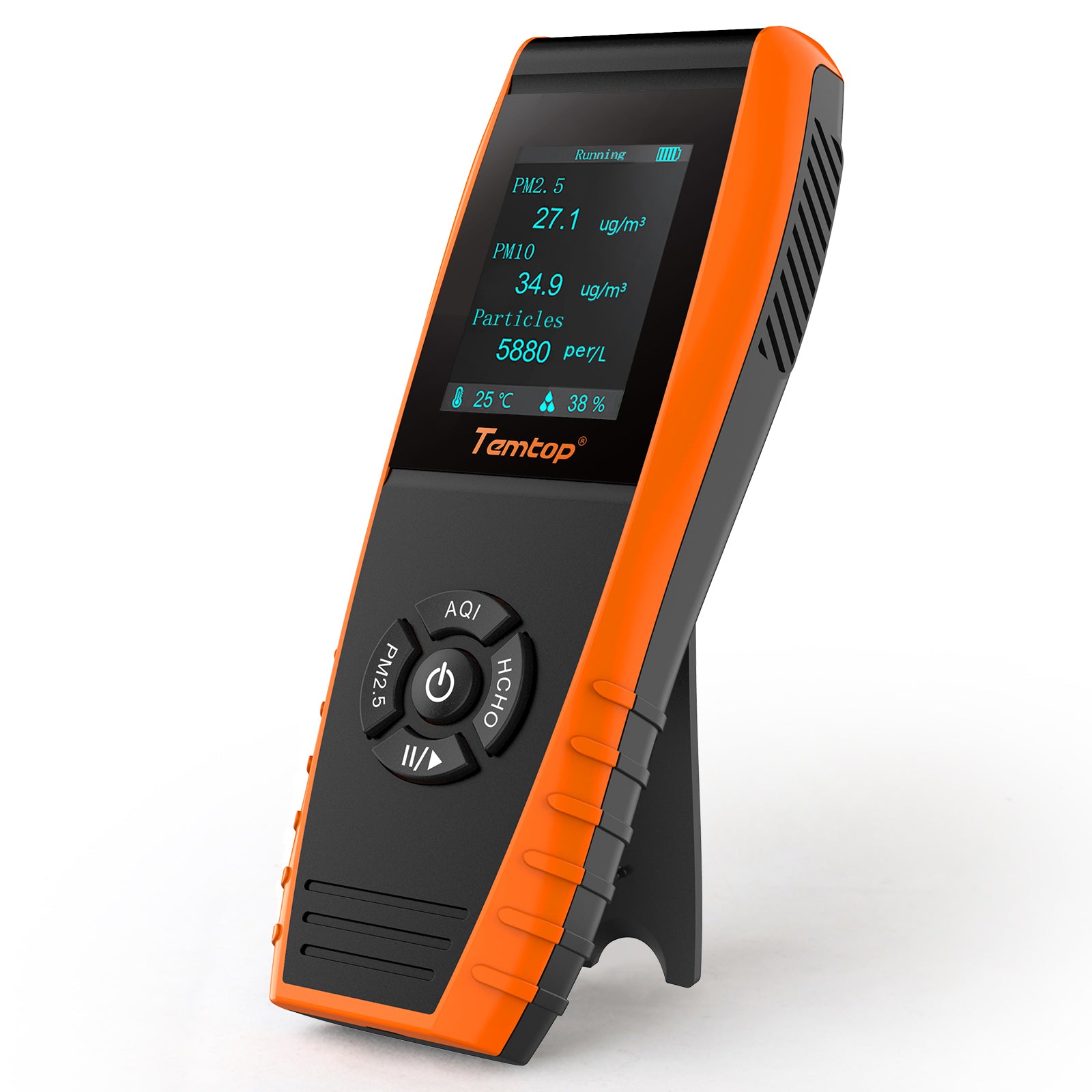 Temtop LKC-1000S+ Segundo monitor de calidad del aire para PM2.5 PM10 HCHO AQI Partículas COV Temperatura de humedad, fecha Dxport