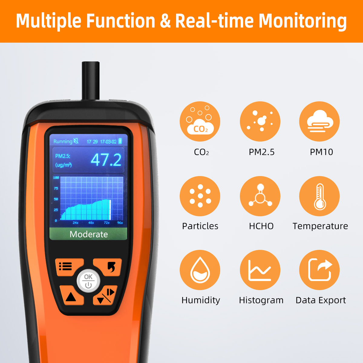 Temtop M2000 2nd CO2 Air Quality Monitor for PM2.5 PM10 Particles CO2 HCHO, Temperature & Humidity Display, Data Export