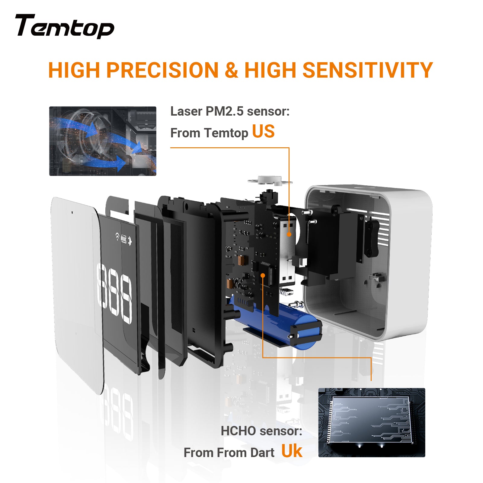 Temtop M10 Air Quality Monitor, Air Quality Detector for PM2.5 HCHO TVOC AQI with Real Time Display, Rechargeable Battery