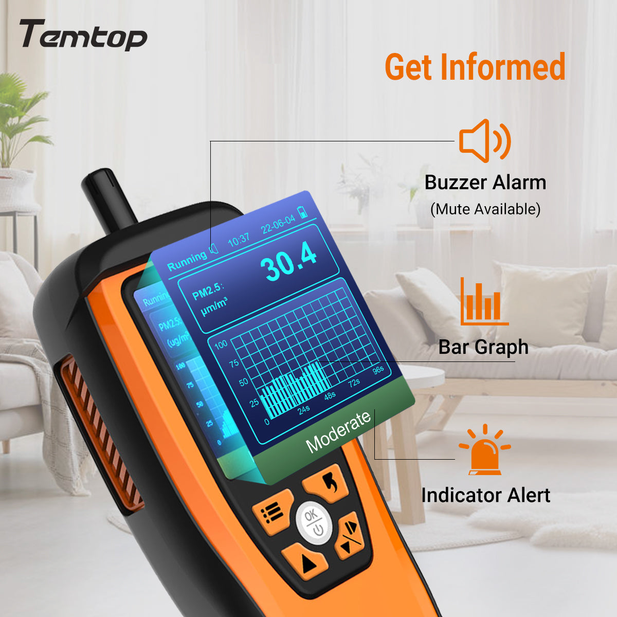 Détecteur de CO2, moniteur de dioxyde de carbone, chargeur USB Détecteur de  capteur de qualité de l'air avec humidité de température pour la maison