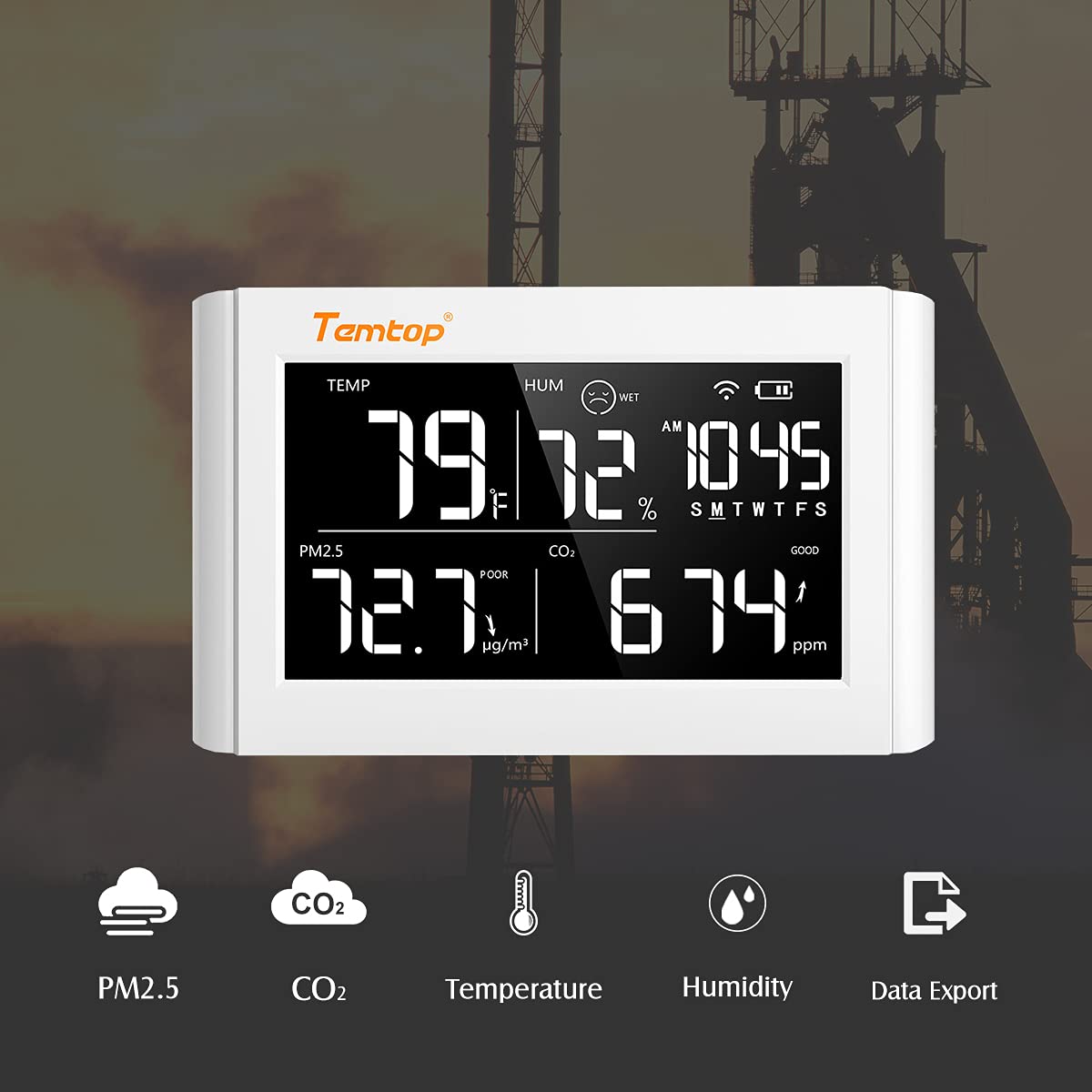 Temtop P20C Indoor Air Quality Monitor - Measure PM2.5 PM10 CO2 Temperature Humidity