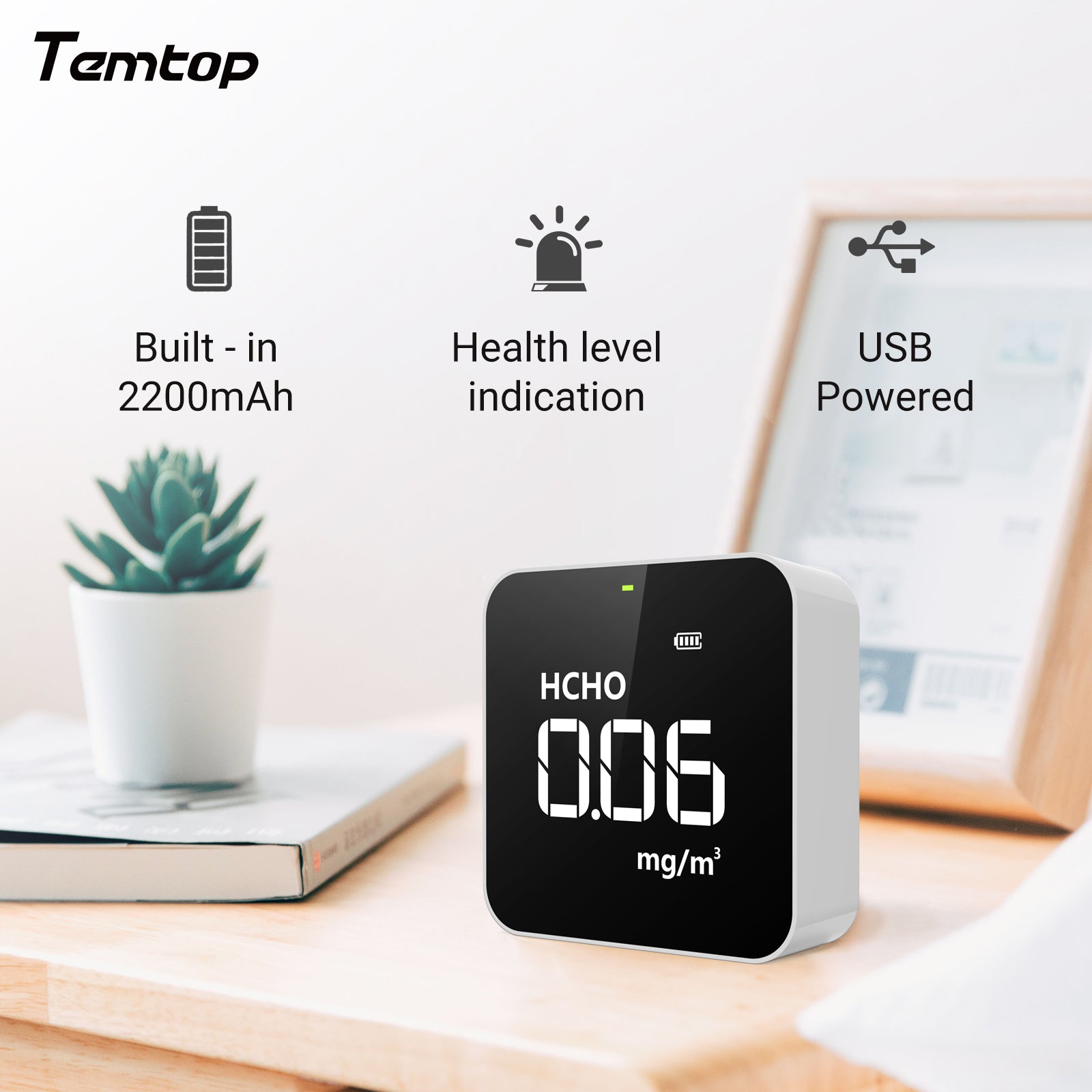 Temtop M10 Air Quality Monitor, Air Quality Detector for PM2.5 HCHO TVOC AQI with Real Time Display, Rechargeable Battery