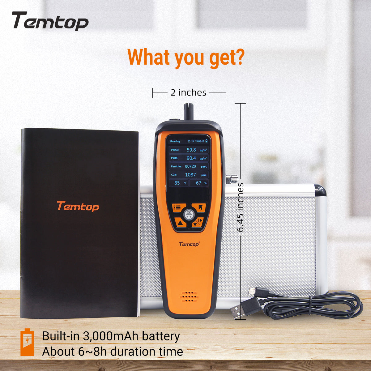 Temtop M2000C 2nd CO2 Air Quality Monitor for CO2 PM2.5 PM10 Particles, Temperature & Humidity Display, Data Export