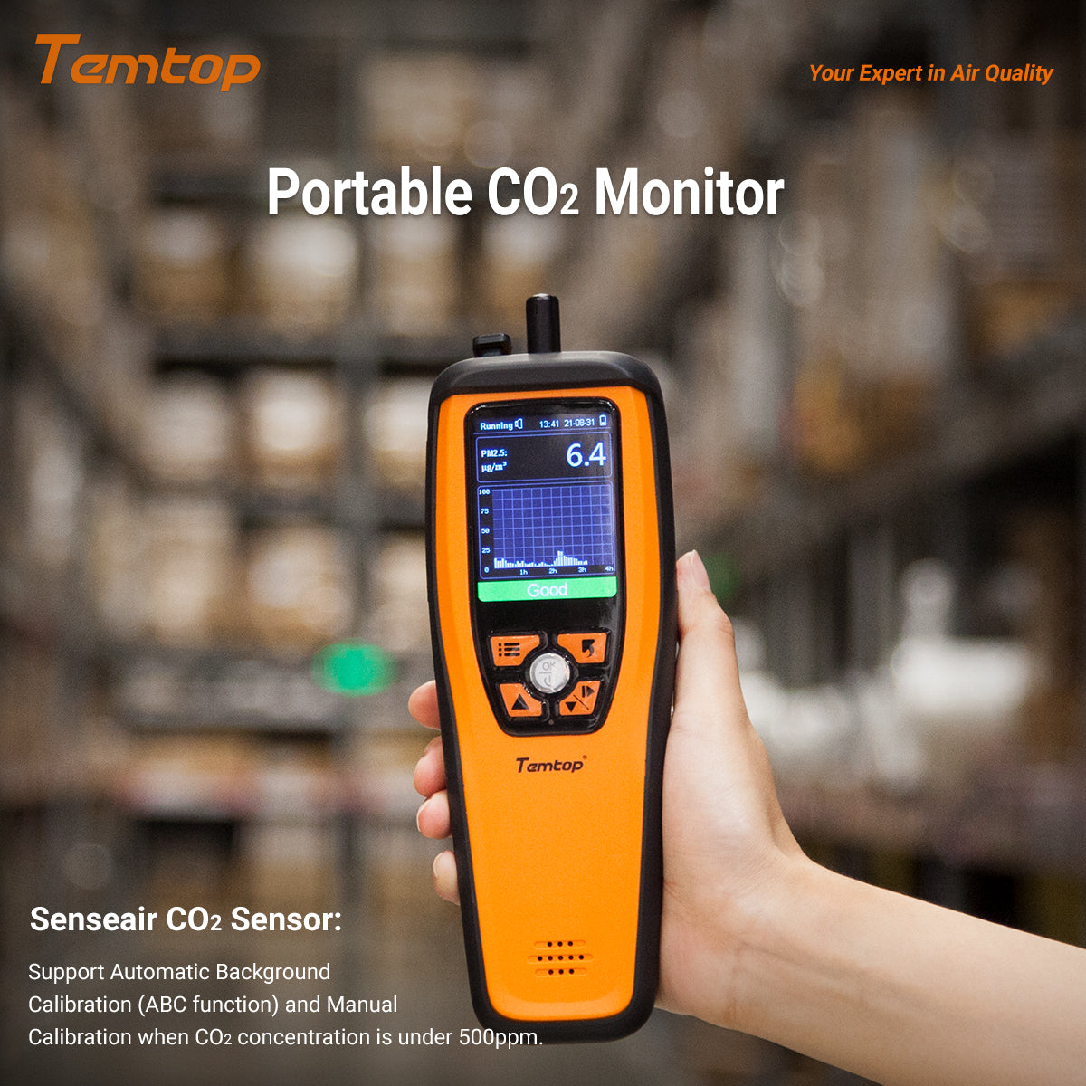 Temtop M2000C 2. CO2-Luftqualitätsmonitor für CO2 PM2,5 PM10-Partikel, Temperatur- und Luftfeuchtigkeitsanzeige, Datenexport