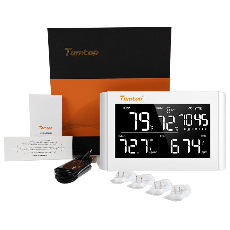 Temtop P20 PM2.5 Air Quality Monitor, Professional Laser Particle Sensor Detector, Real Time Temperature Humidity Display Rechargeable Battery
