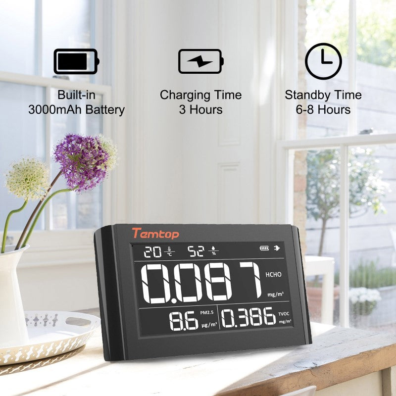 Temtop M1000 Indoor Air Quality Monitor,  Measure PM2.5 HCHO TVOC Formaldehyde Temperature Humidity, With 7.3'' TFT LCD Screen