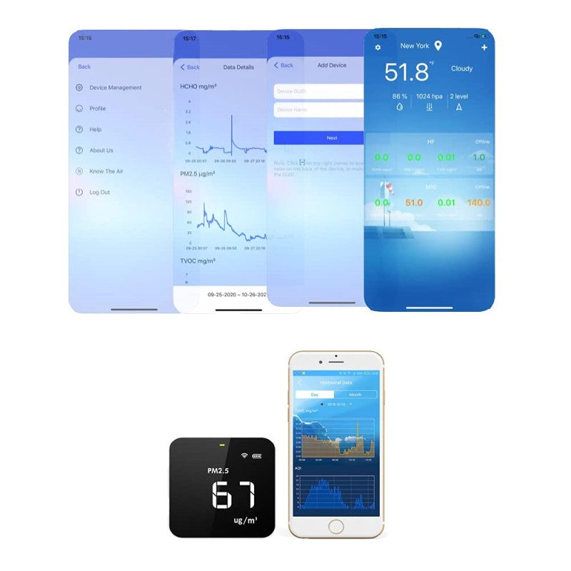 【EU Countries Only!】Temtop M10i WiFi Air Quality Monitor for PM2.5 TVOC AQI HCHO Formaldehyde Detecting, Real Time Display, Data Recording