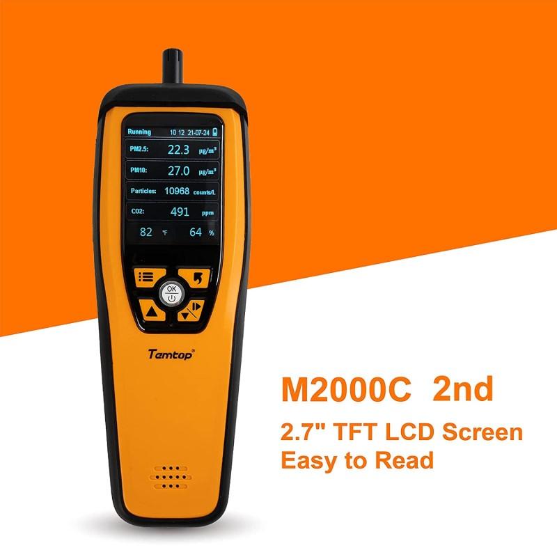 Temtop M2000C 2.º monitor de calidad del aire de CO2 para partículas de CO2 PM2.5 PM10, pantalla de temperatura y humedad, exportación de datos
