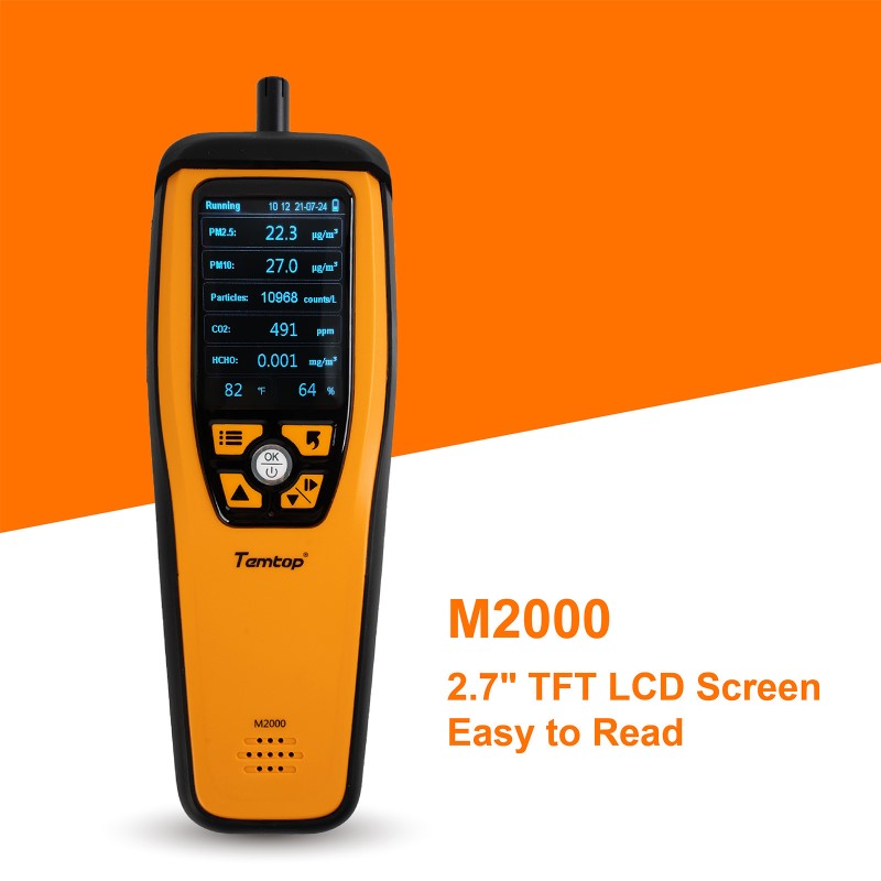 Monitor de calidad del aire Temtop M2000 CO2, detector PM2.5 PM10 HCHO, con alarma de audio, pantalla de temperatura y humedad