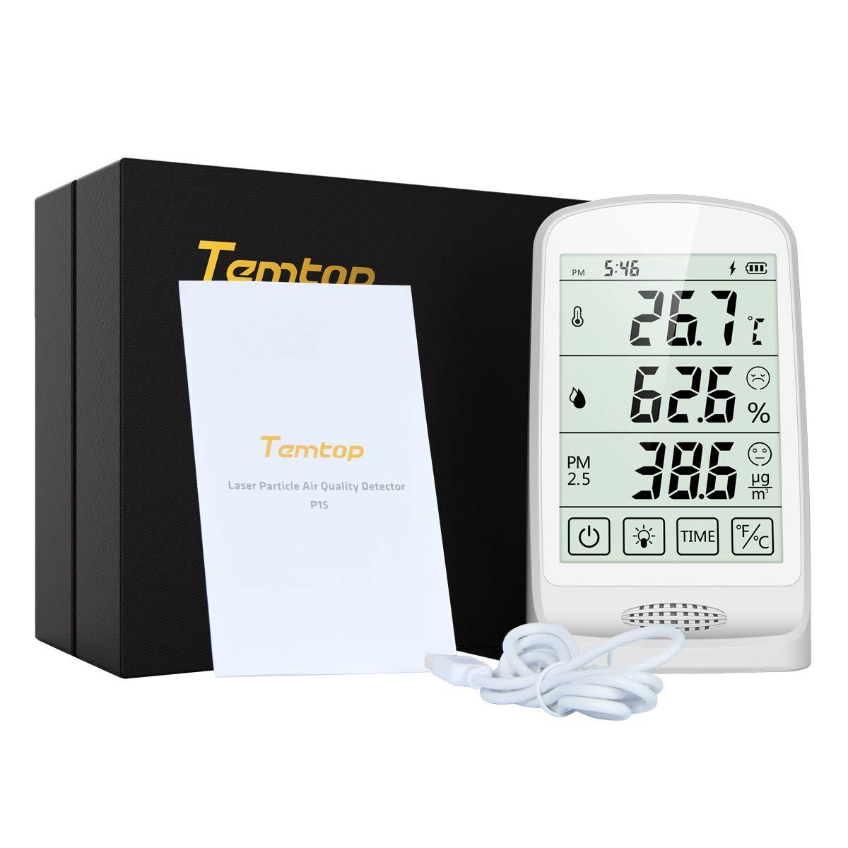 Monitor de calidad del aire Temtop P15, detección y visualización en tiempo real de temperatura y humedad PM2.5 AQI
